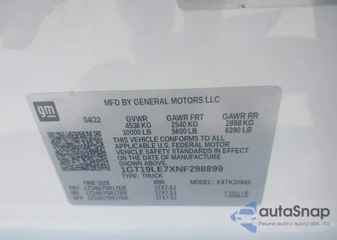 2022 GMC Sierra 2500Hd Pro из США, поврежденный, VIN 1GT19LE7XNF298899